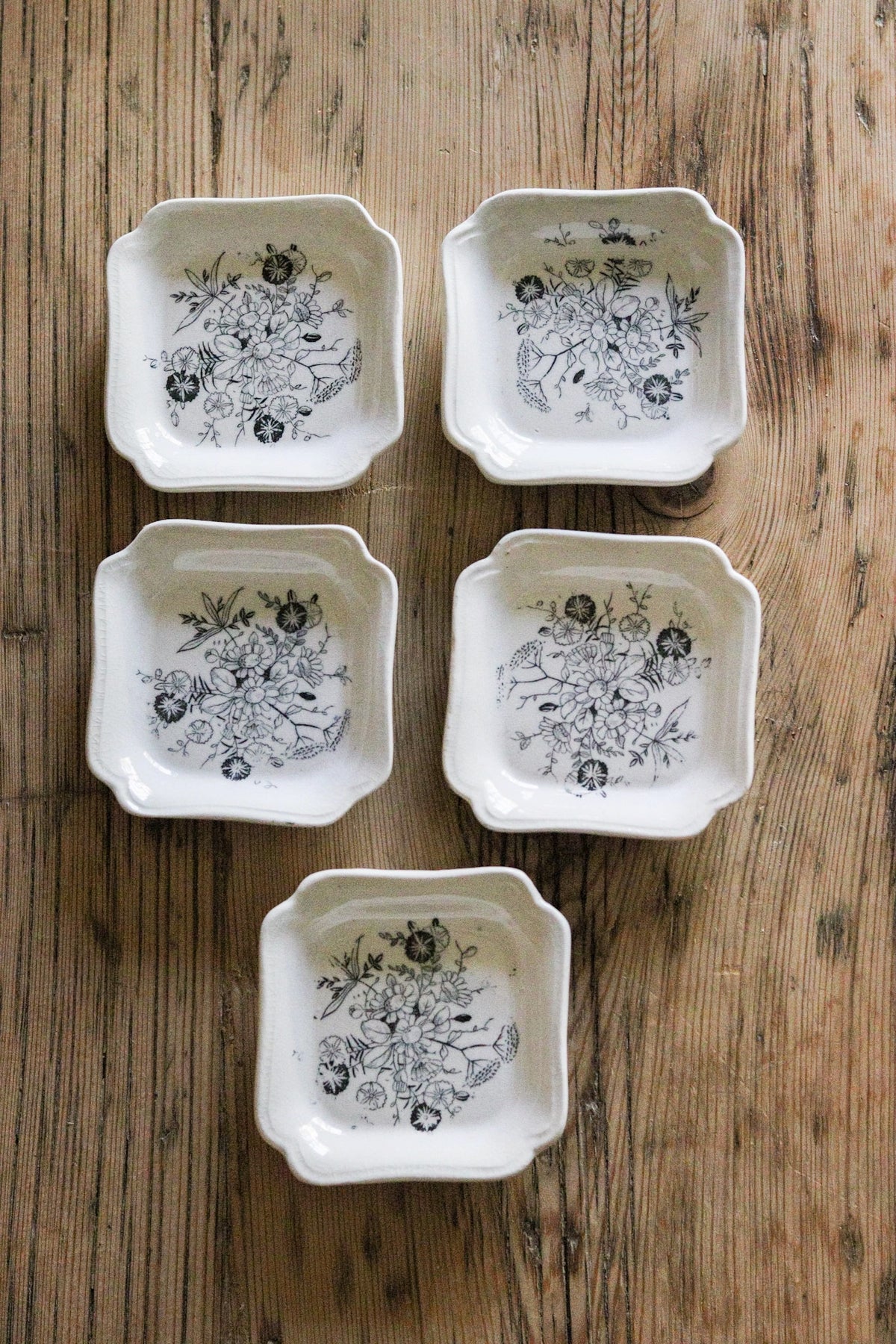 English Floral Transferware Butter Pats - Set of Five