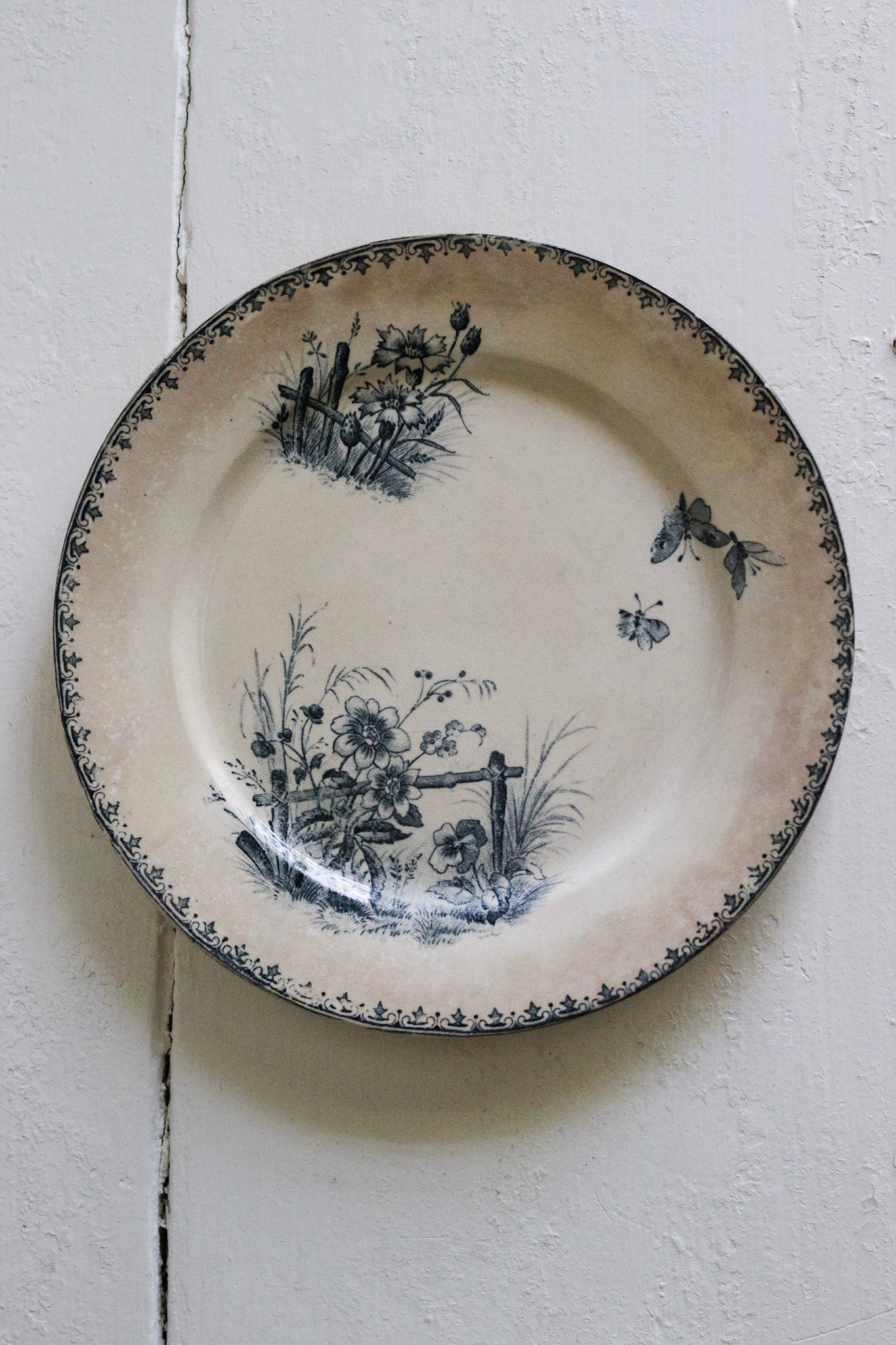 Antique French Transferware Plate with Flowers and Butterflies No.2