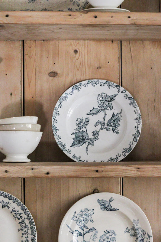Antique French Transferware Plate with Flowers