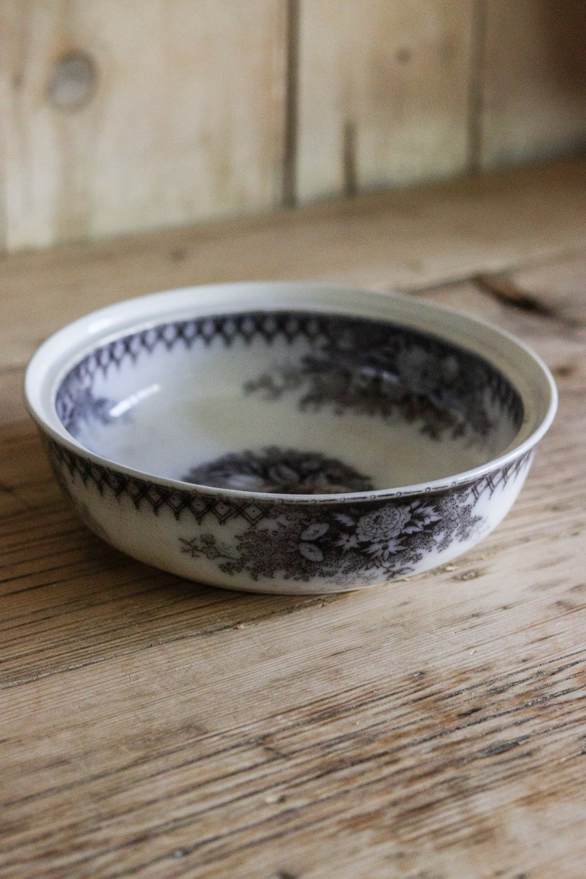 Antique French Transferware Bowl with Flowers