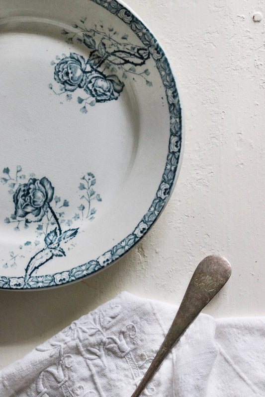 Antique French Transferware Plate with Roses