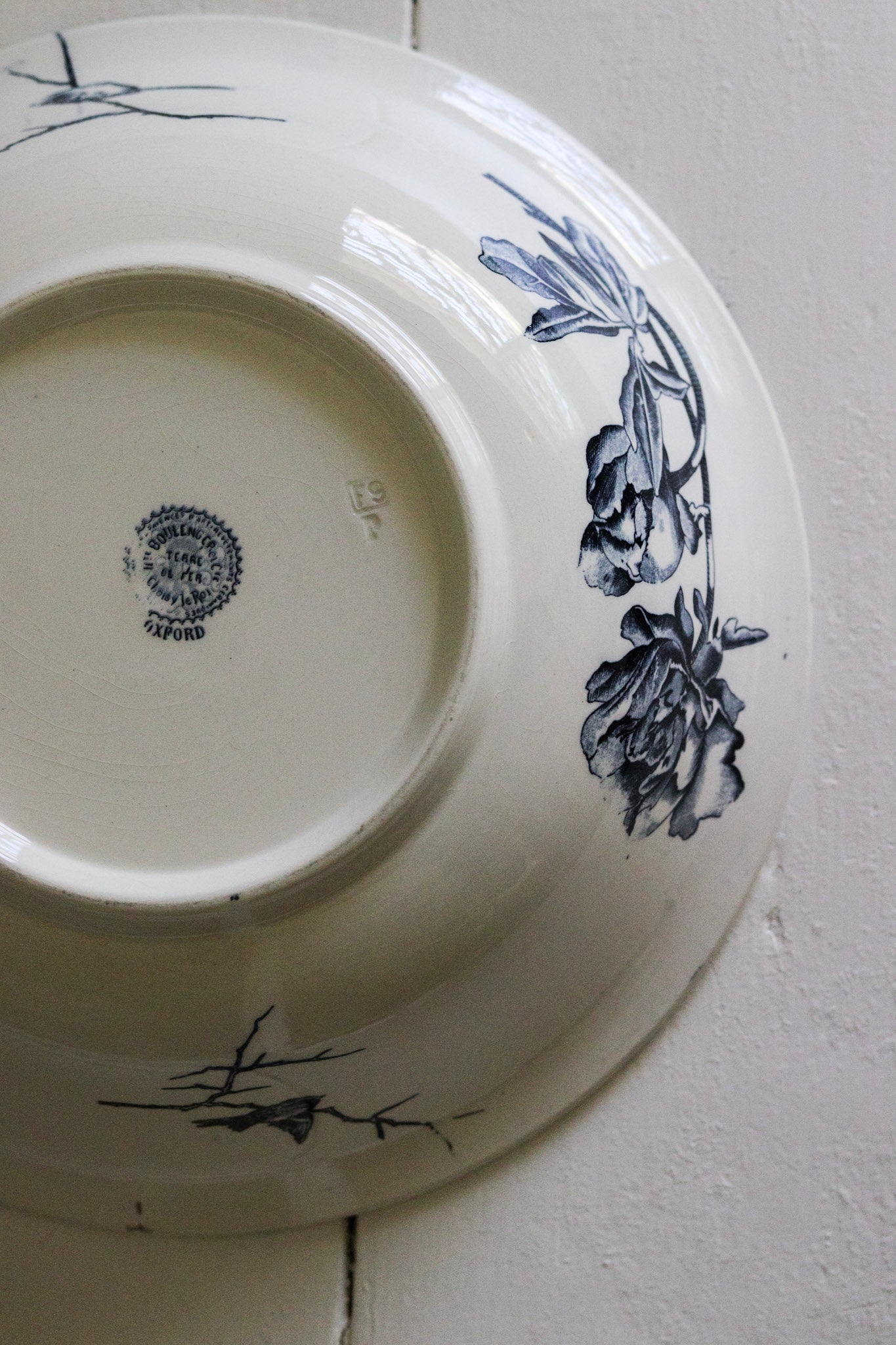 Extra Large Antique French Transferware Bowl With Birds & Flowers