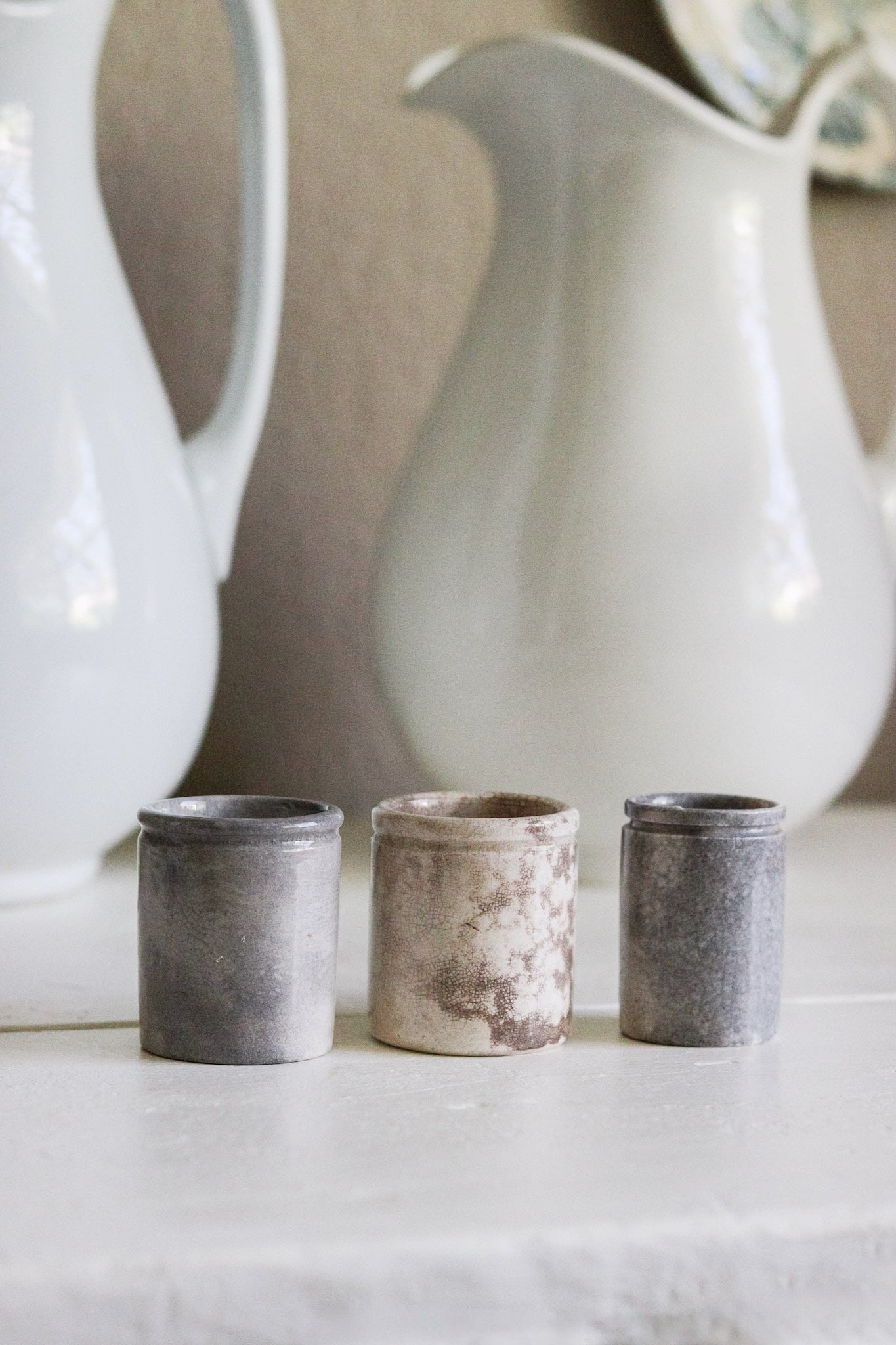 Petite Antique French Ointment Pots - Set of Three