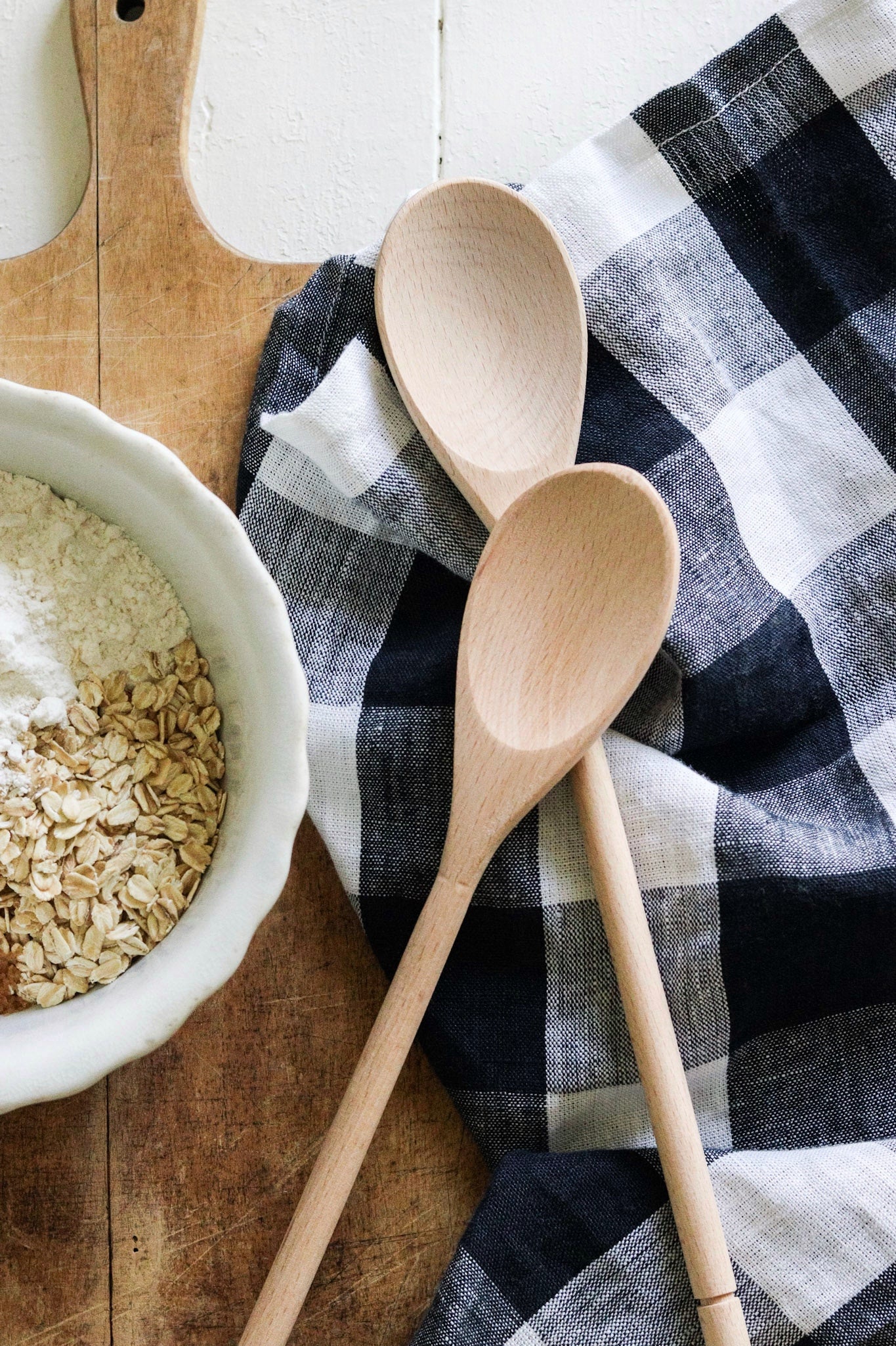 Gingham Linen Tea Towel + Wooden Spoon Set