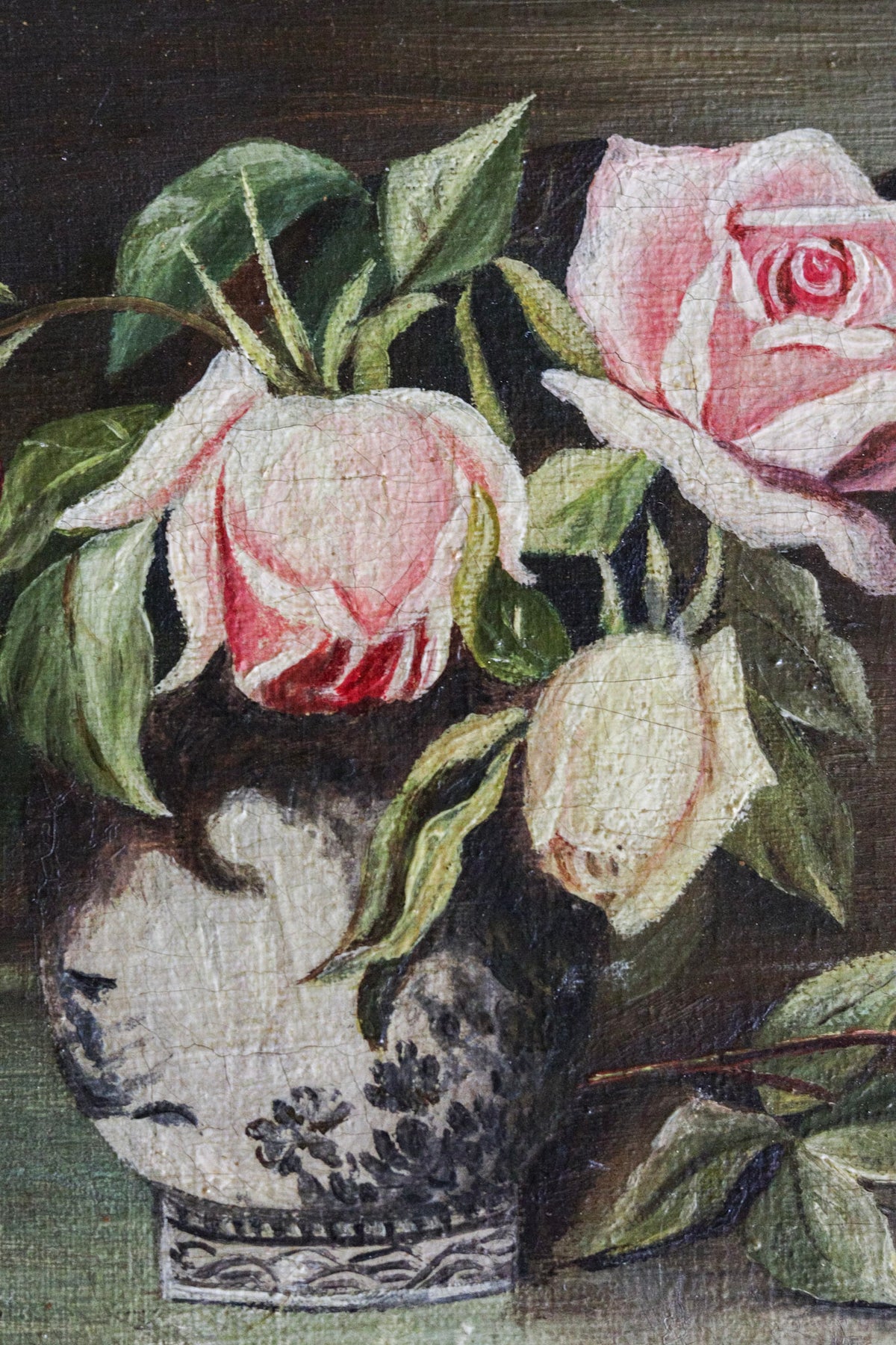 English Roses in Vase Oil Painting