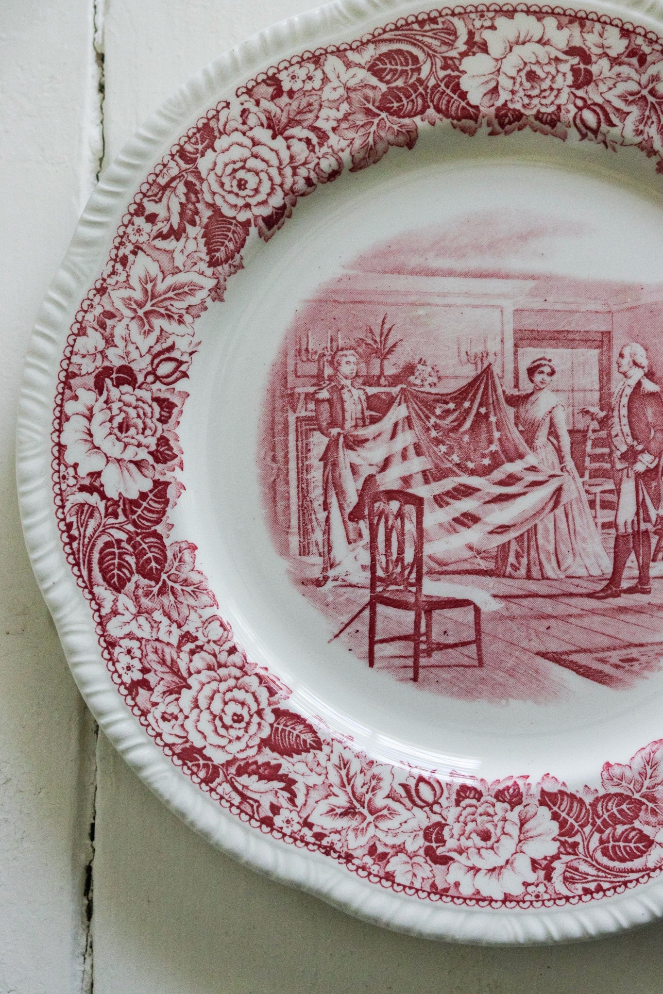Vintage Transferware Plate with Betsy Ross and the First Flag
