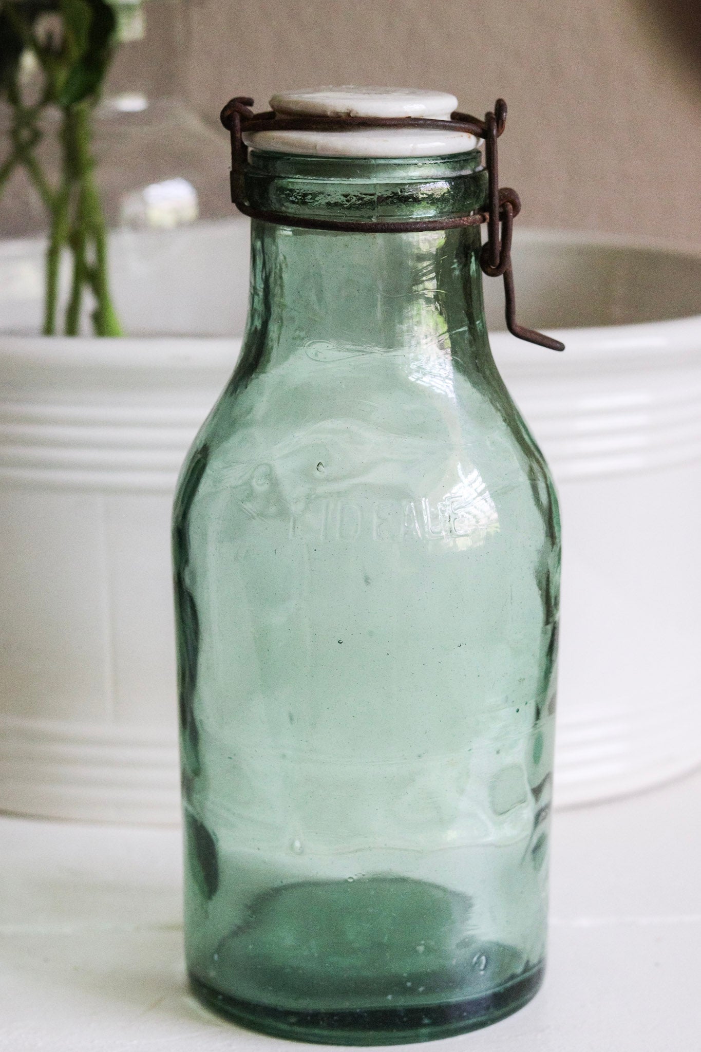 Extra Large Vintage French Canning Jar with Porcelain Top