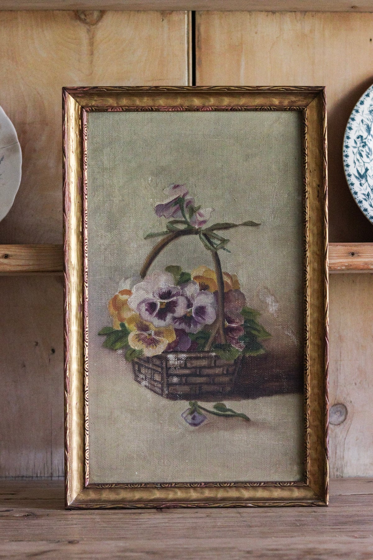 A Basket of Pansies Oil Painting