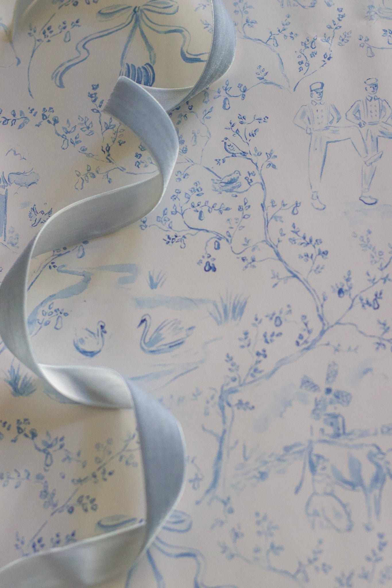 Christmas Toile Wrapping Paper Sheets - Blue