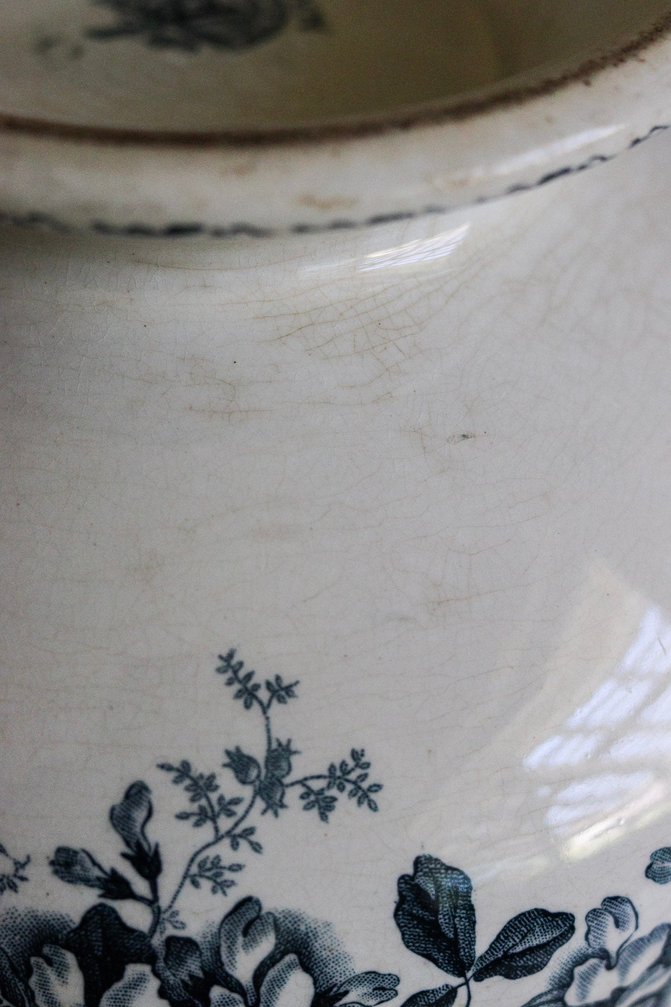 Antique French Transferware Tureen with Flowers