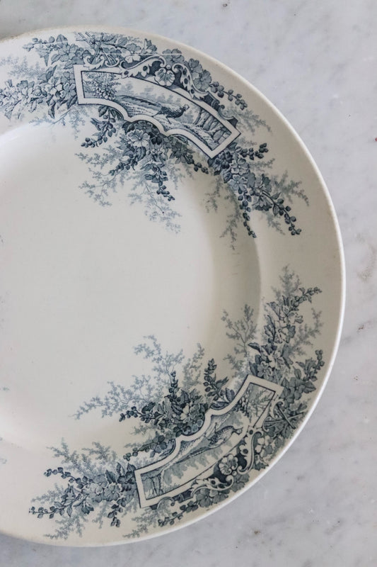 Large Antique French Transferware Platter with Pheasants