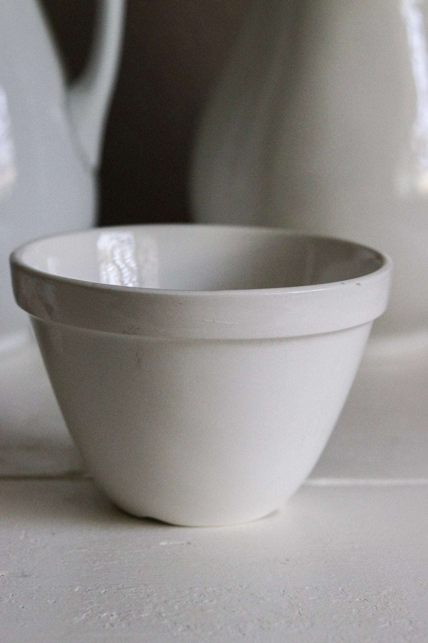 Vintage English Pudding Bowl + Set of Antique Door Knobs
