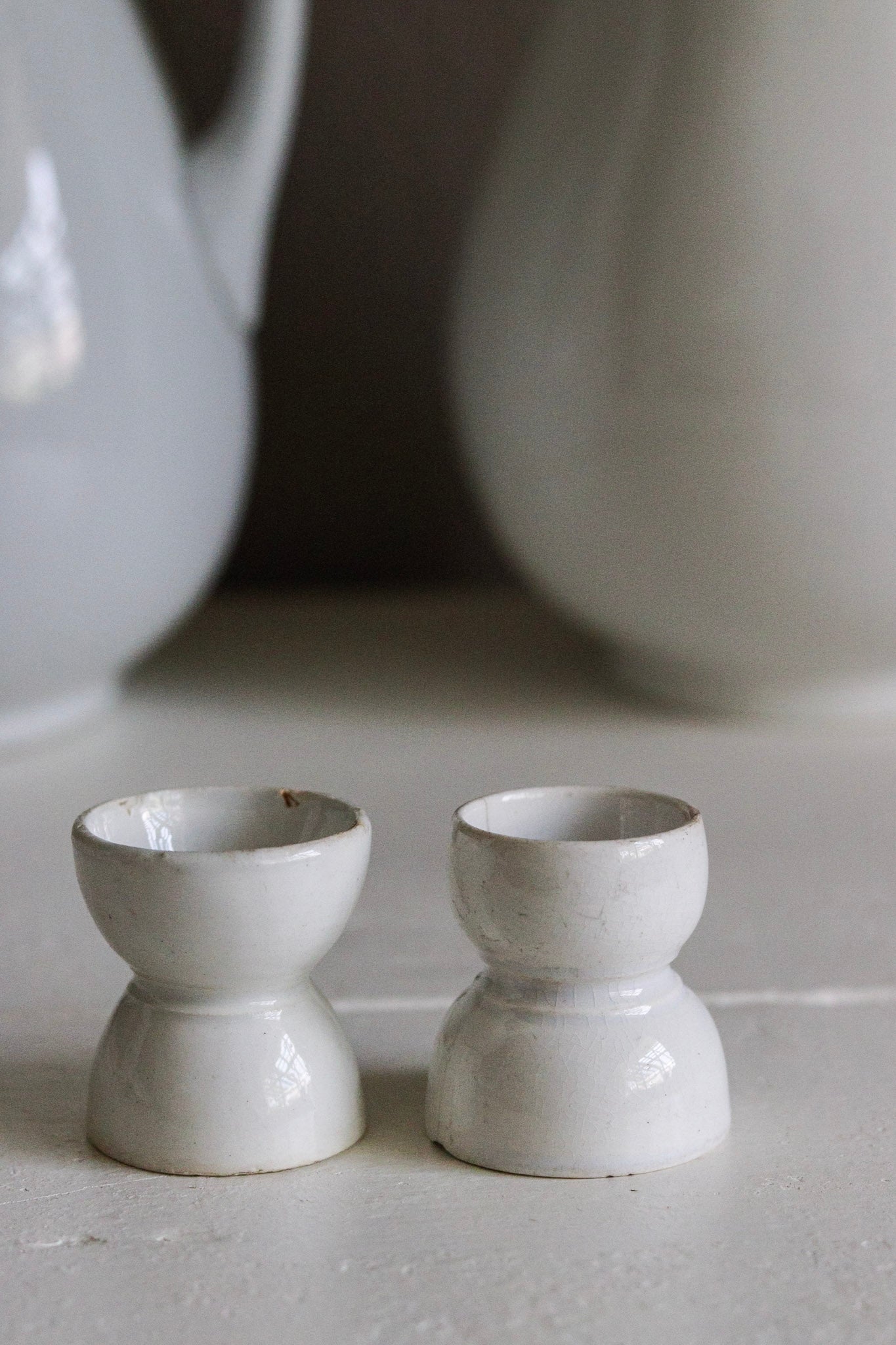 Pair of Antique French Ironstone Egg Cups No.1 - See Description