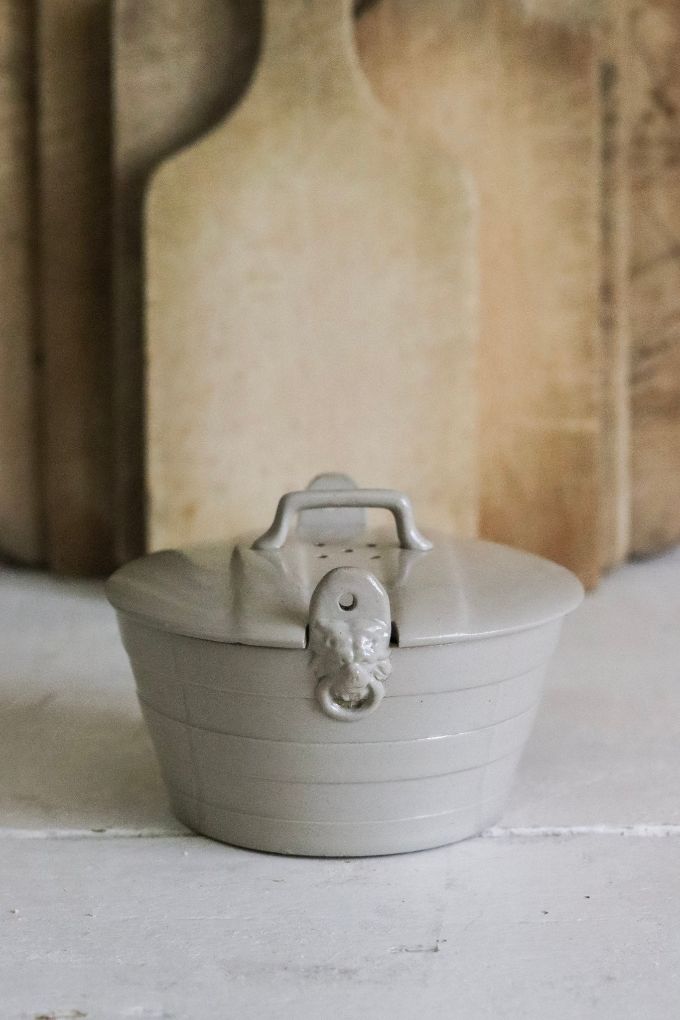 Vintage English Butter Keeper with Lions Heads