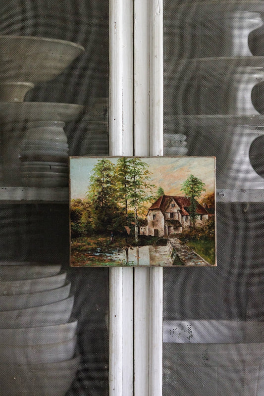 Petite Antique English Oil Painting - Mill on the Frome 1881