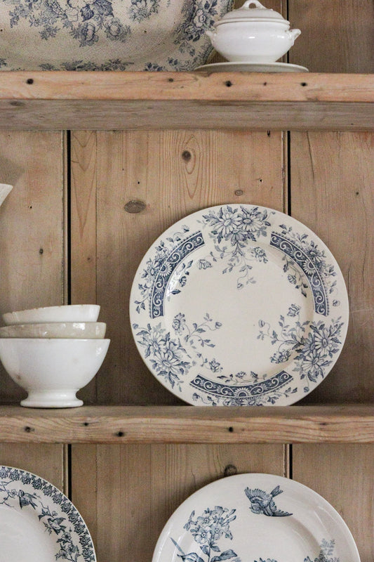 Antique French Transferware Plate with Flowers