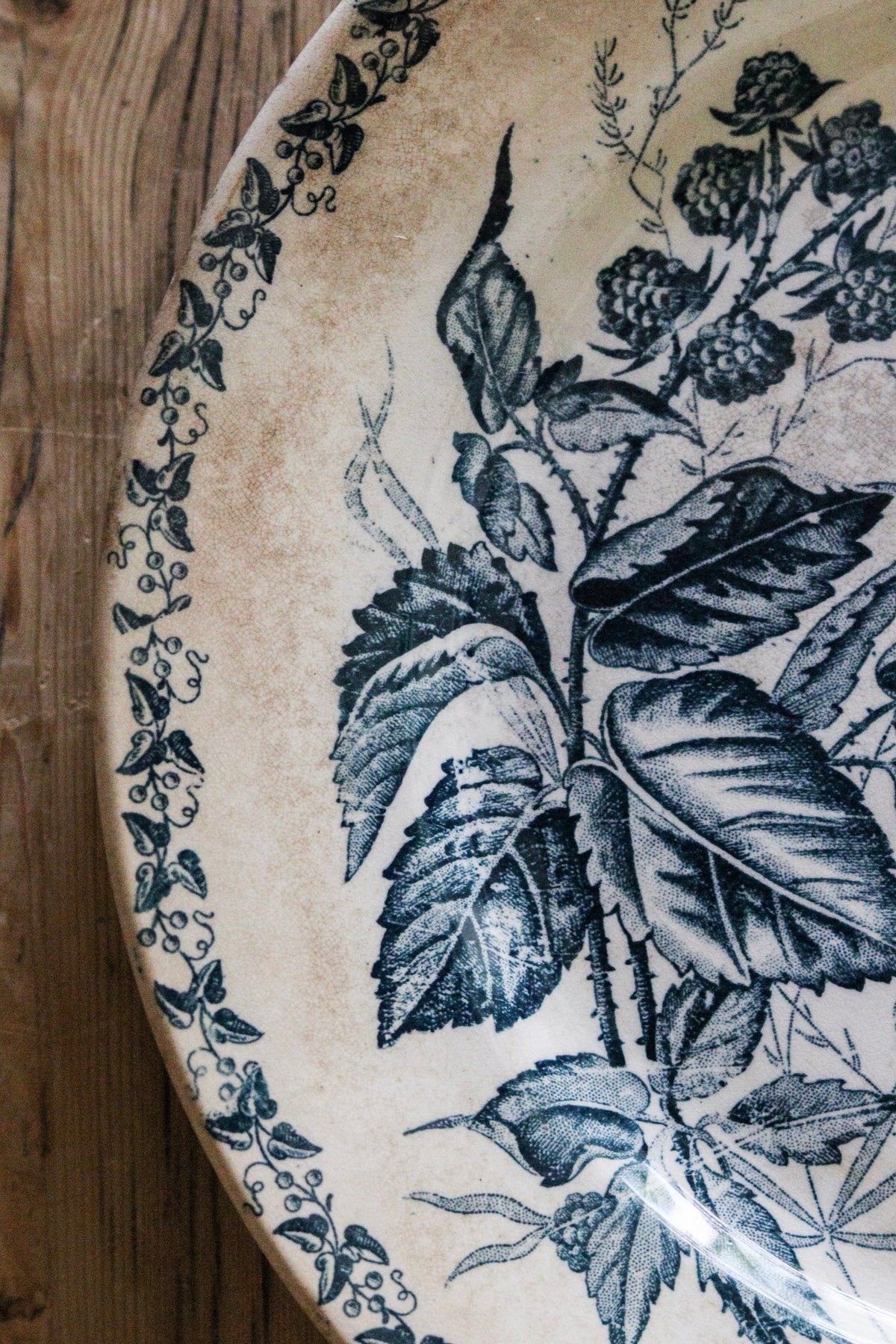 Antique French Transferware Plate with Blackberries