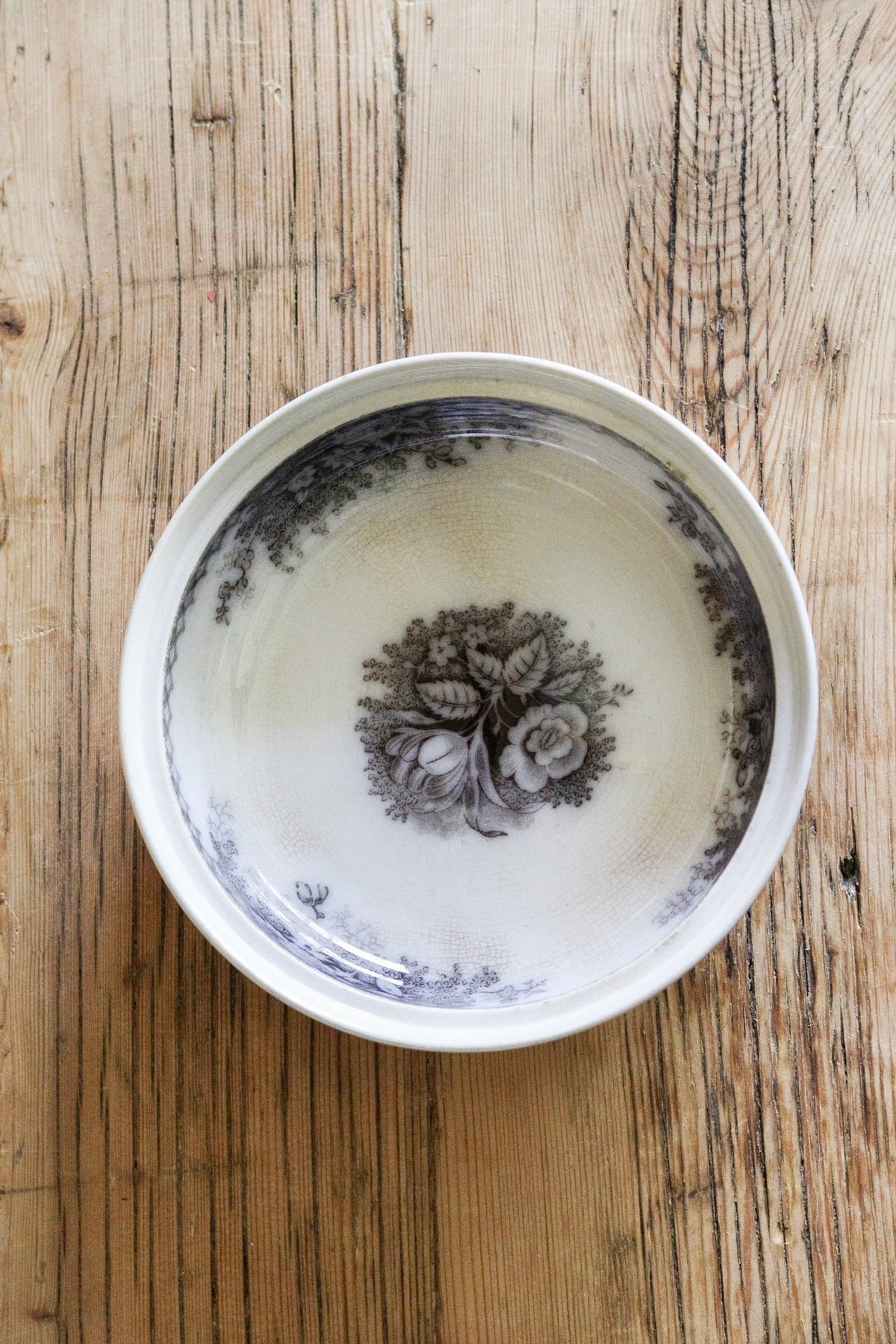 Antique French Transferware Bowl with Flowers