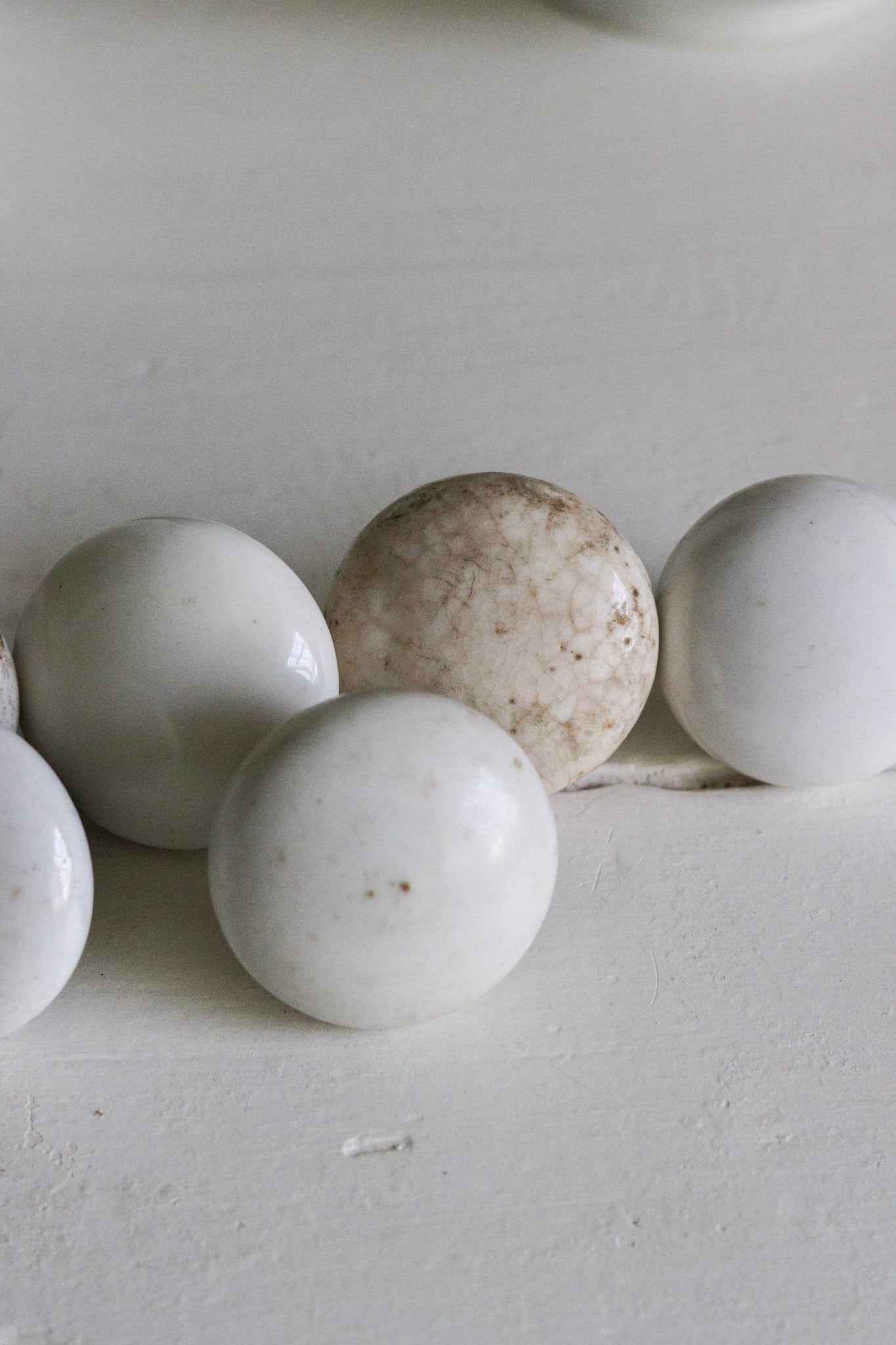 Vintage English Pudding Bowl + Set of Antique Door Knobs