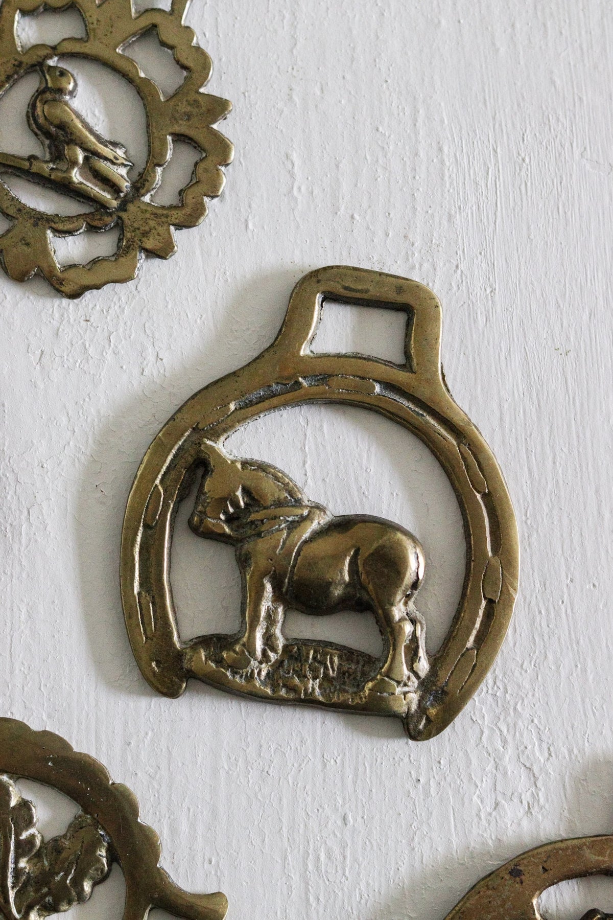 English Horse Brass - Draft Horse + Horseshoe