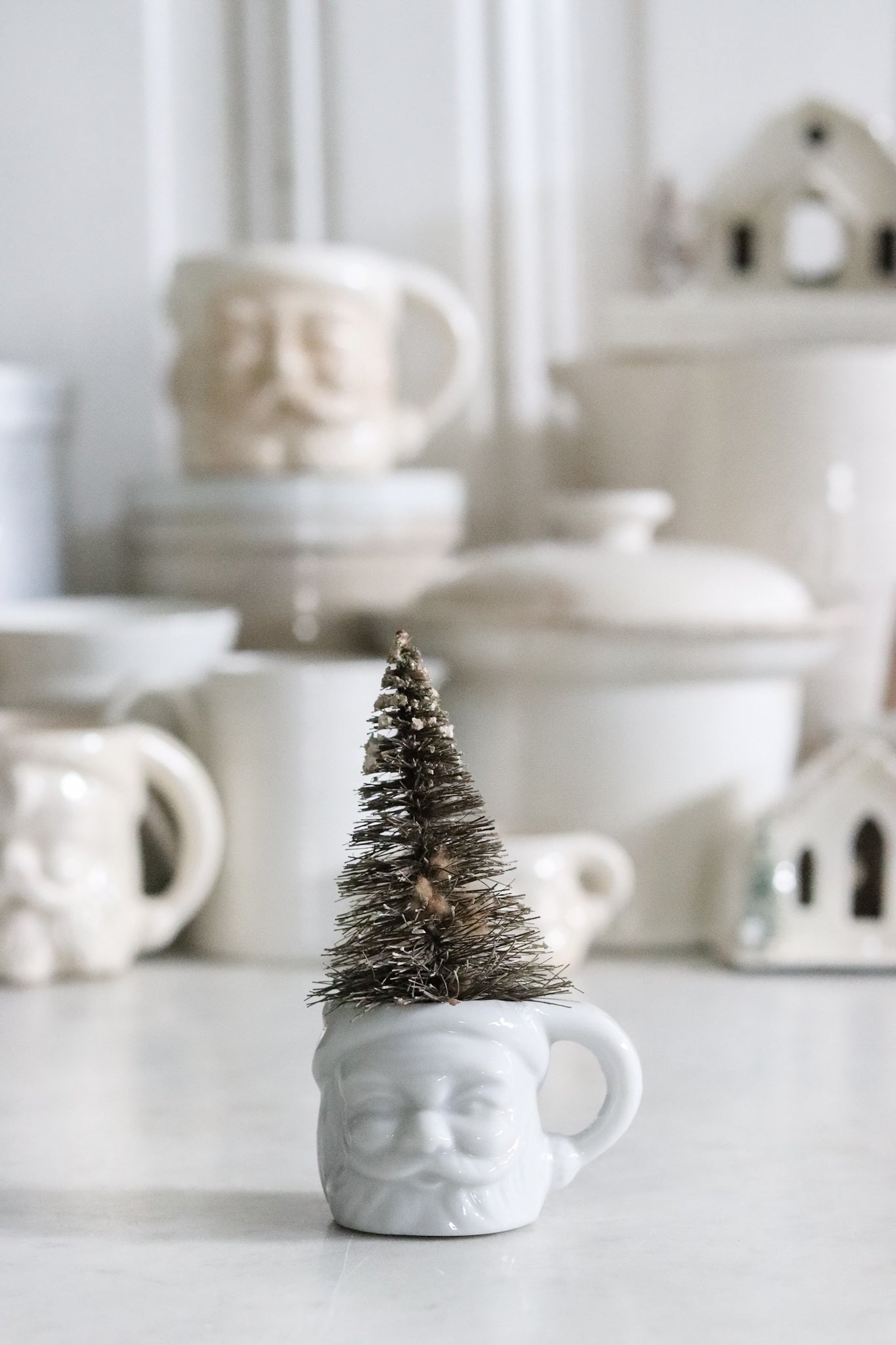 Mini Vintage Santa Mug with Vintage Bottle Brush Tree