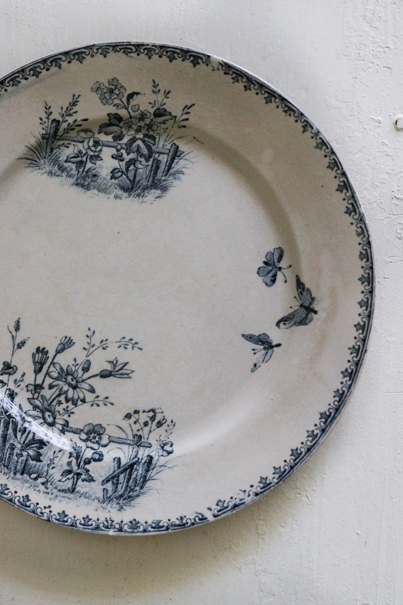 Antique French Transferware Plate with Flowers and Butterflies and Dragonflies No.1