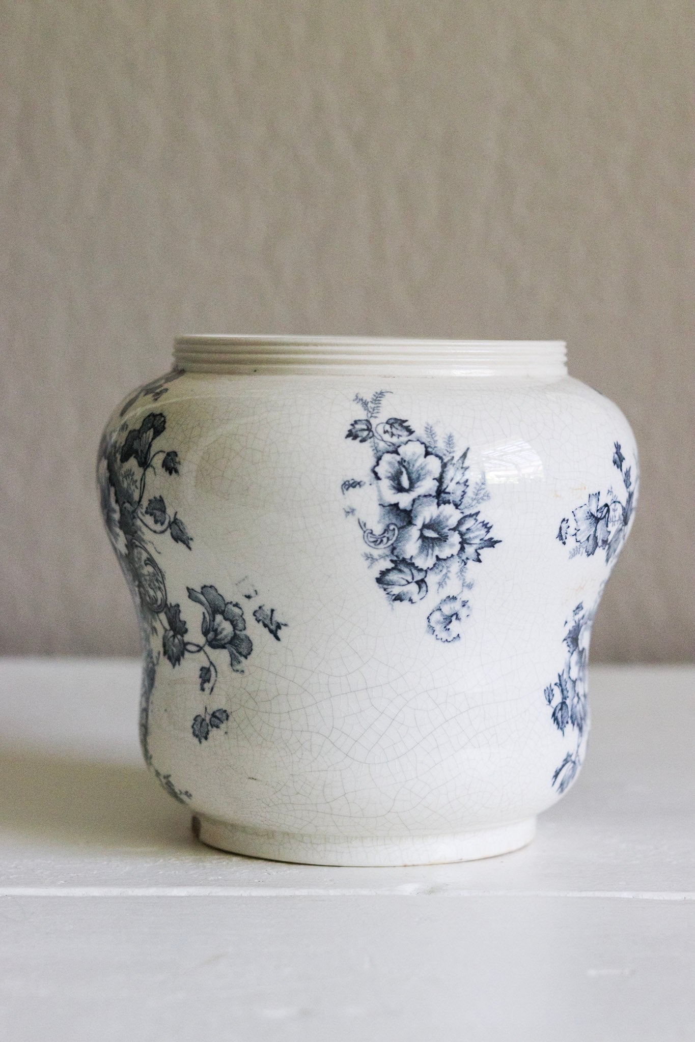 Antique English Transferware Pot with Flowers