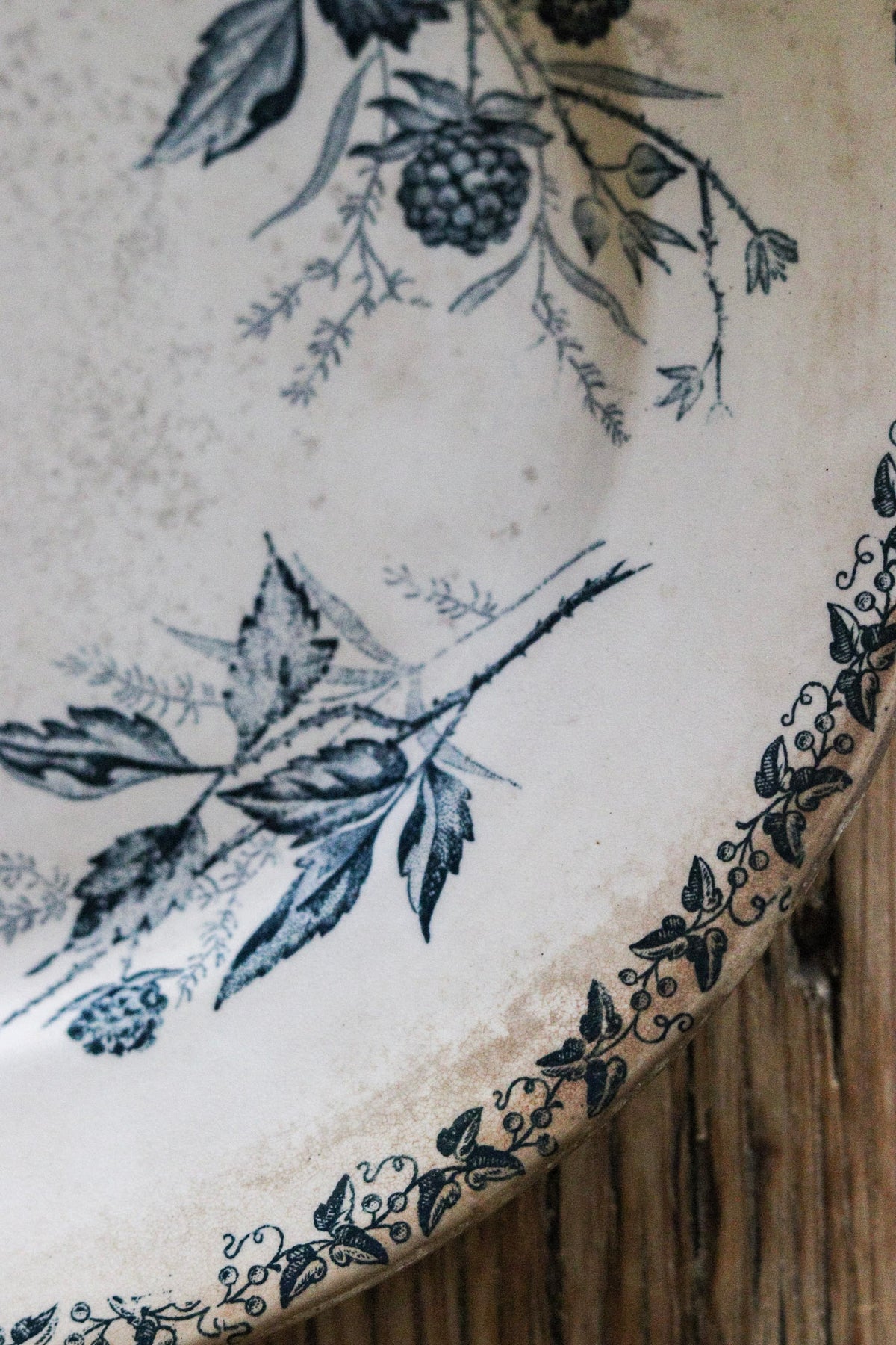 Antique French Transferware Plate with Blackberries