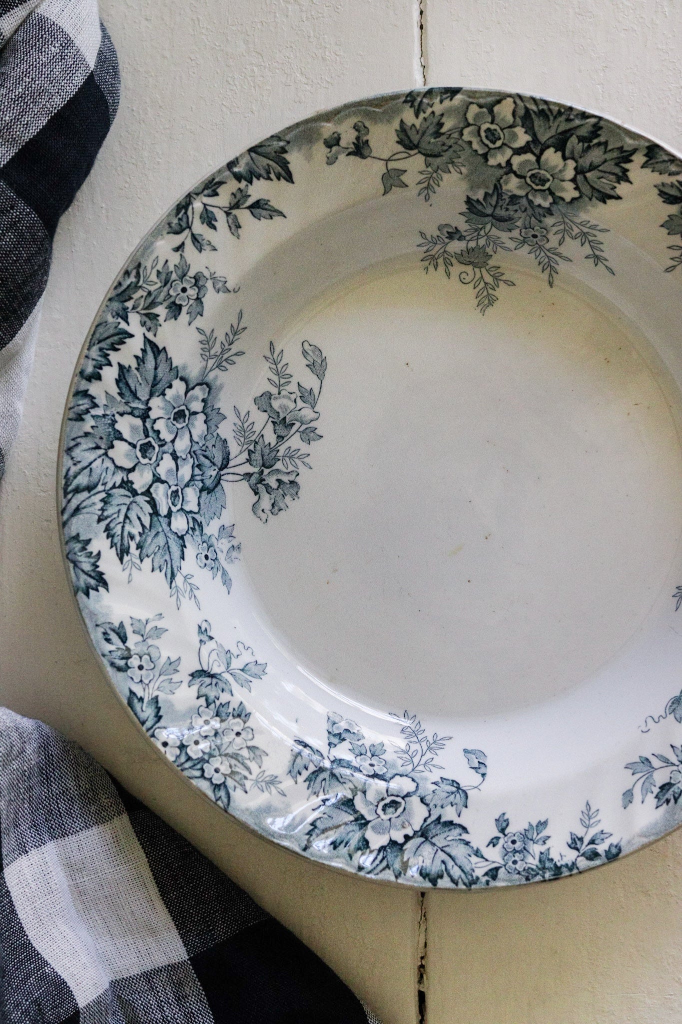 Antique French Transferware Bowl with Flowers