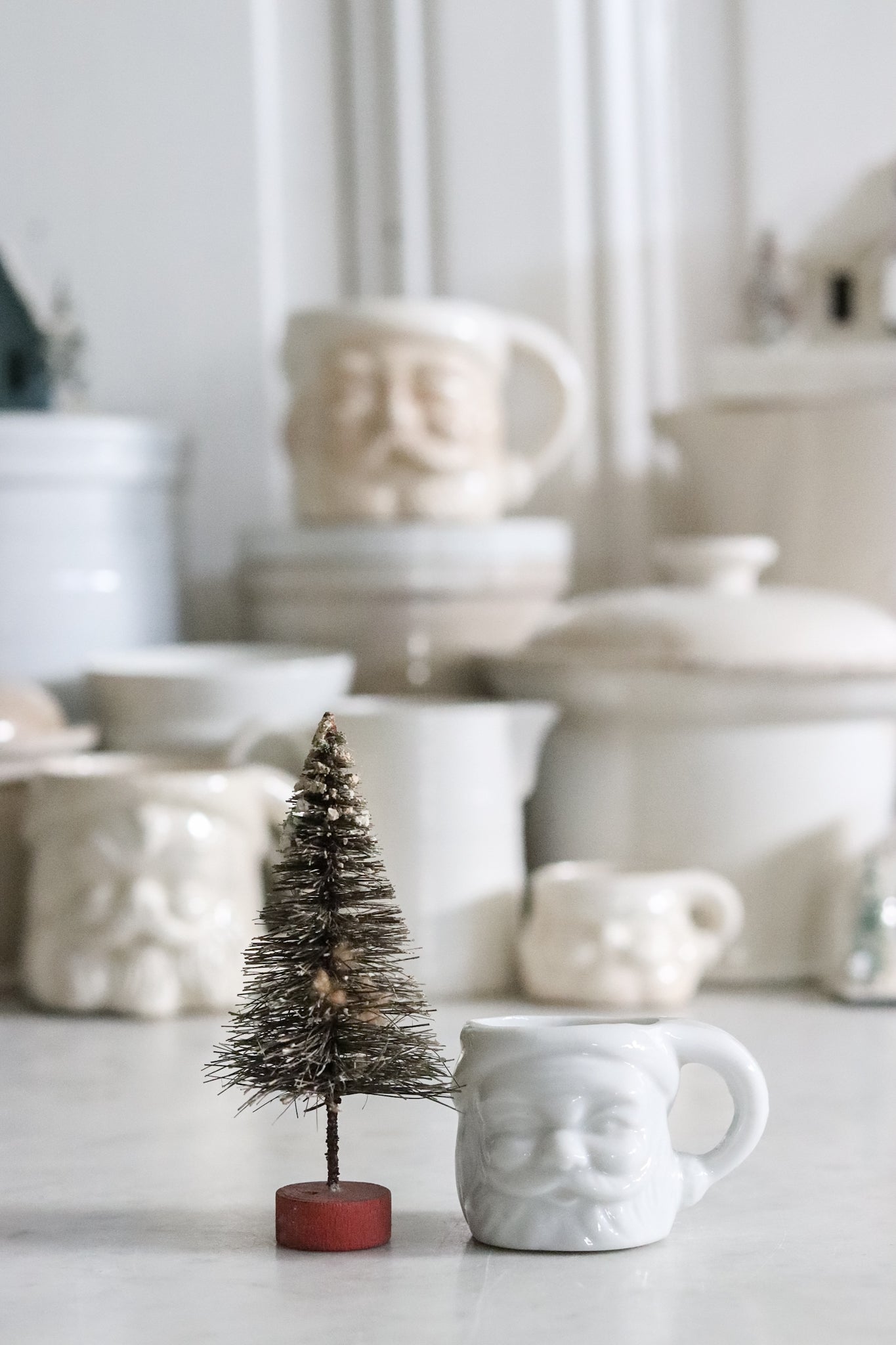 Mini Vintage Santa Mug with Vintage Bottle Brush Tree