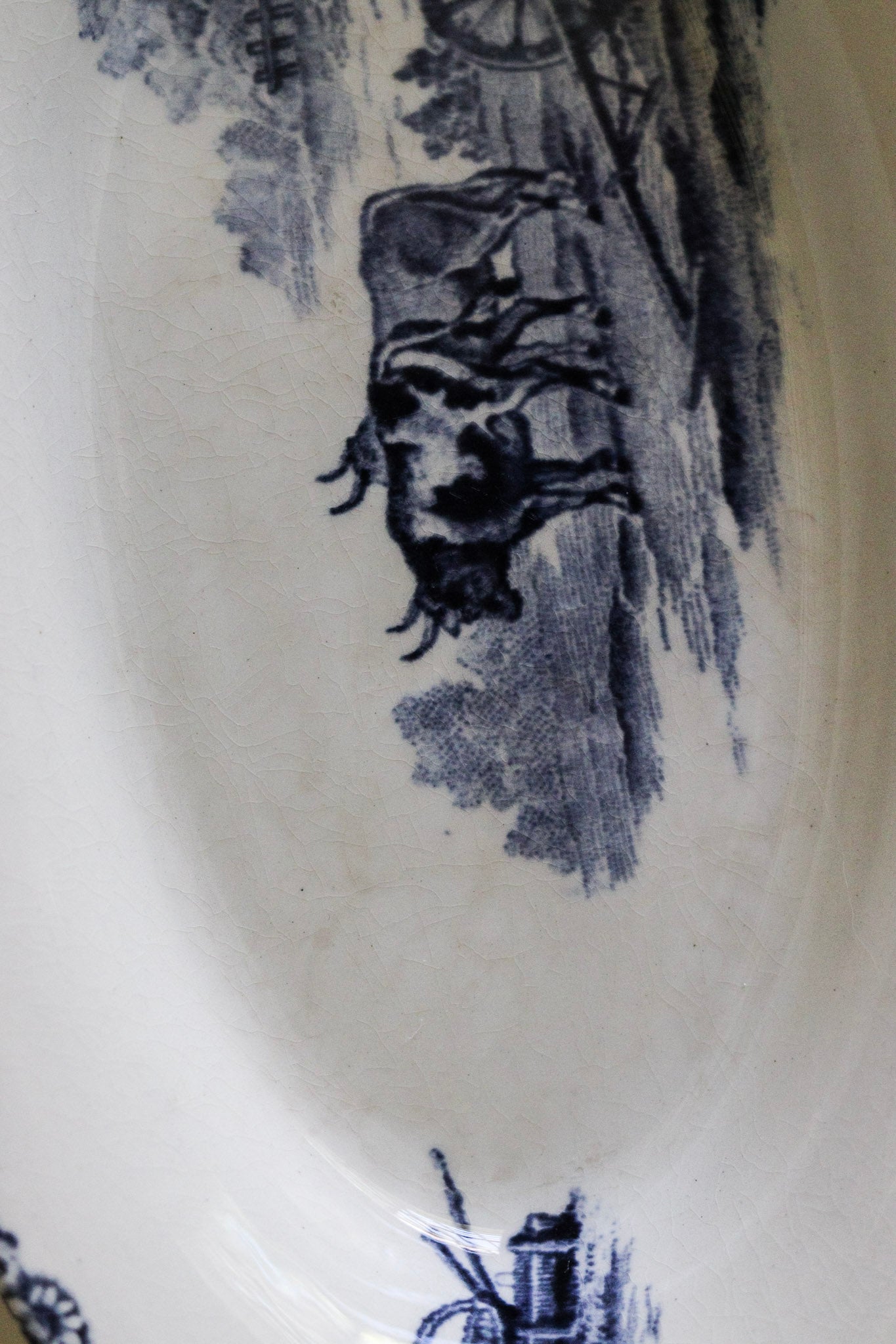 Antique French Transferware Ravier with Farm Scene