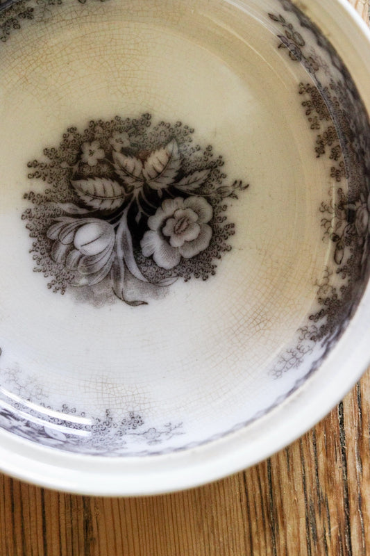 Antique French Transferware Bowl with Flowers