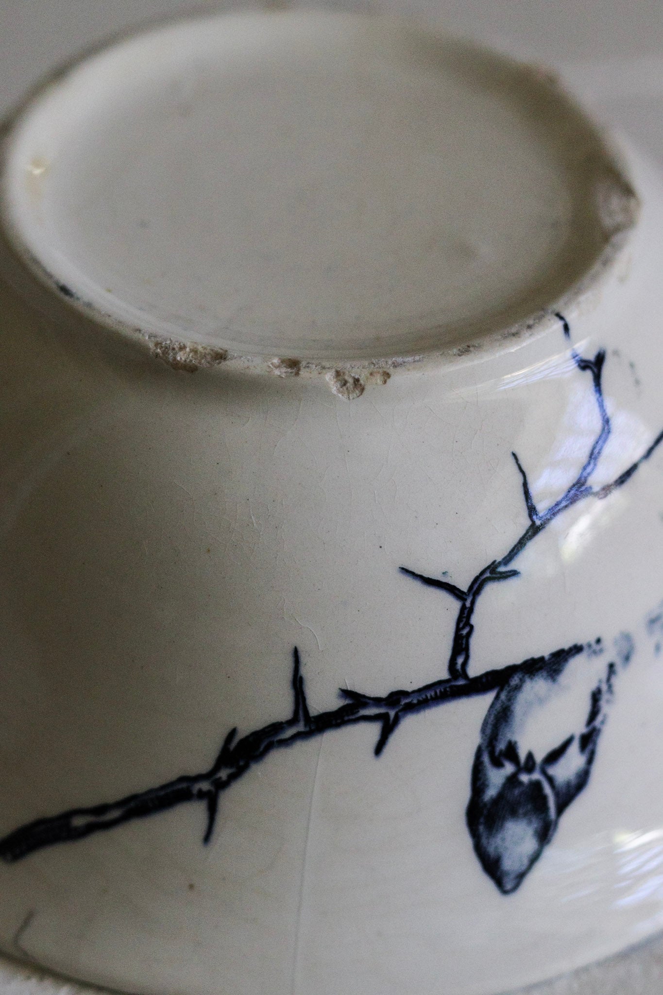 Antique French Transferware Bowl with Birds
