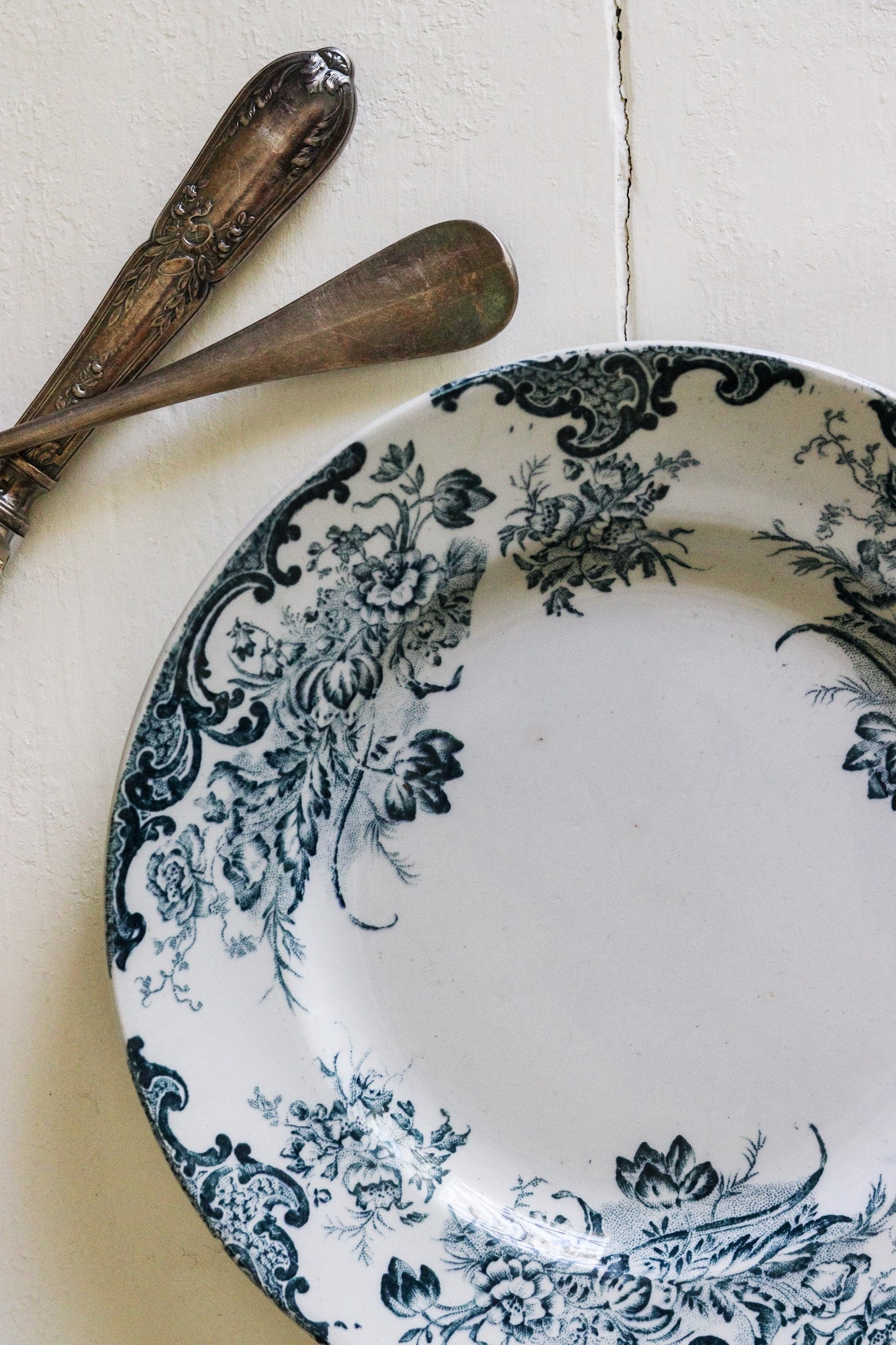 Antique French Transferware Plate with Flowers