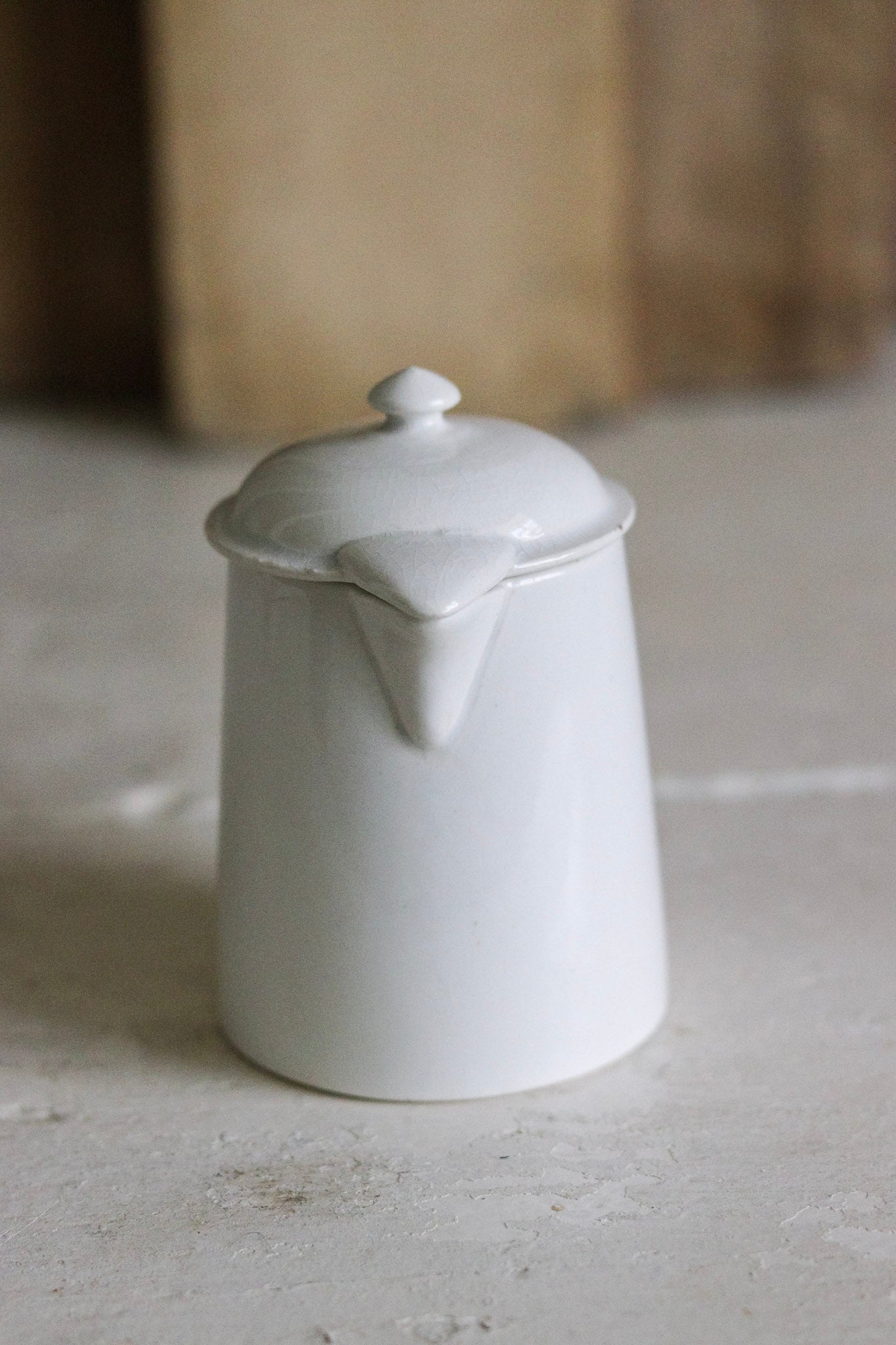 Petite Vintage French Ironstone Creamer with Lid