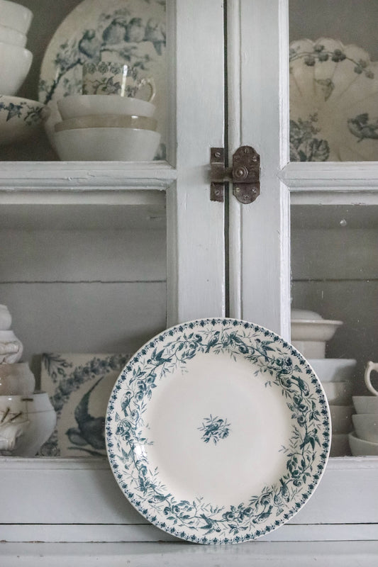 Antique French Transferware Plate with Birds and Roses