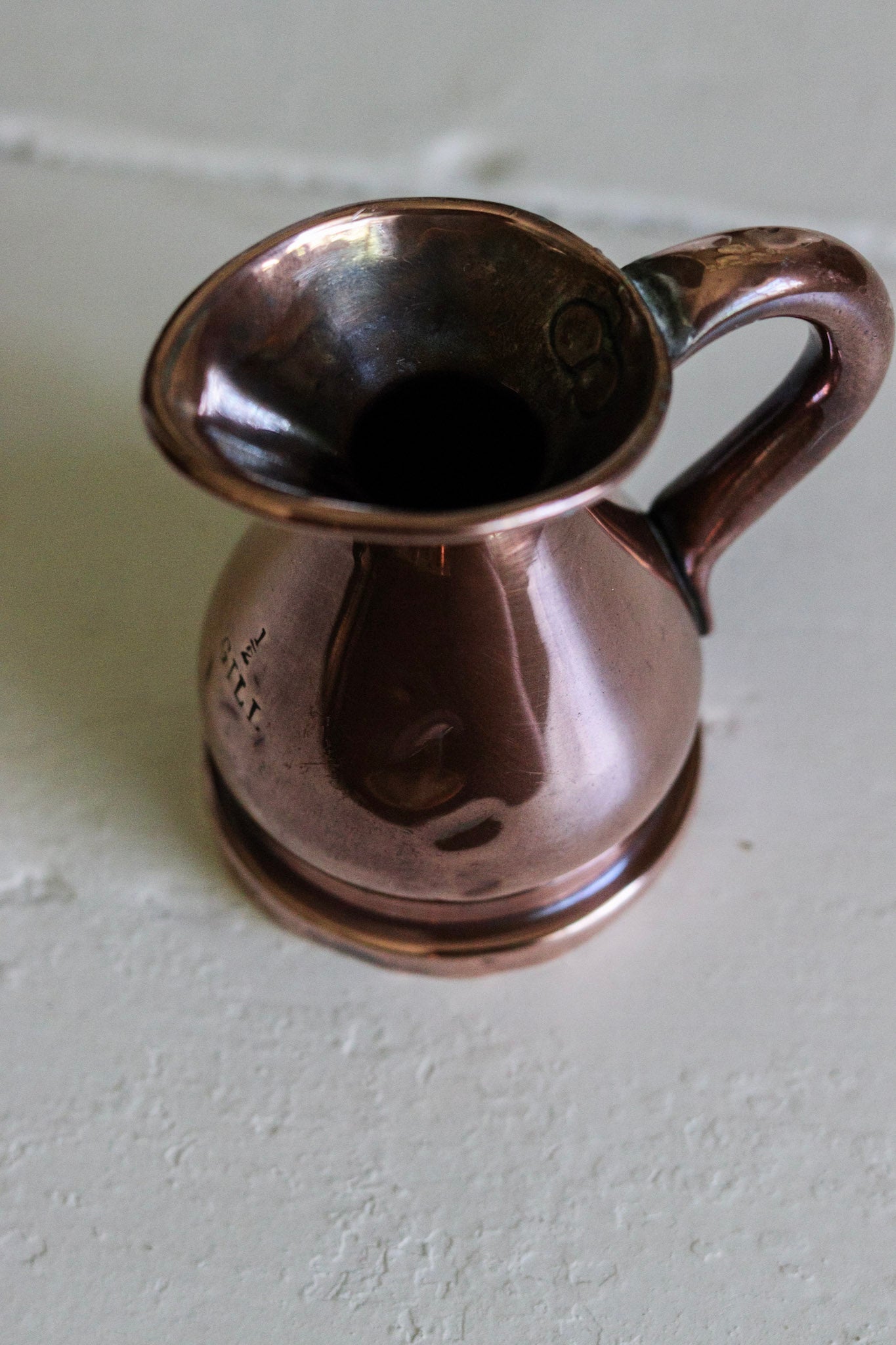 Antique English Copper 1/2 Gill Measuring Jug