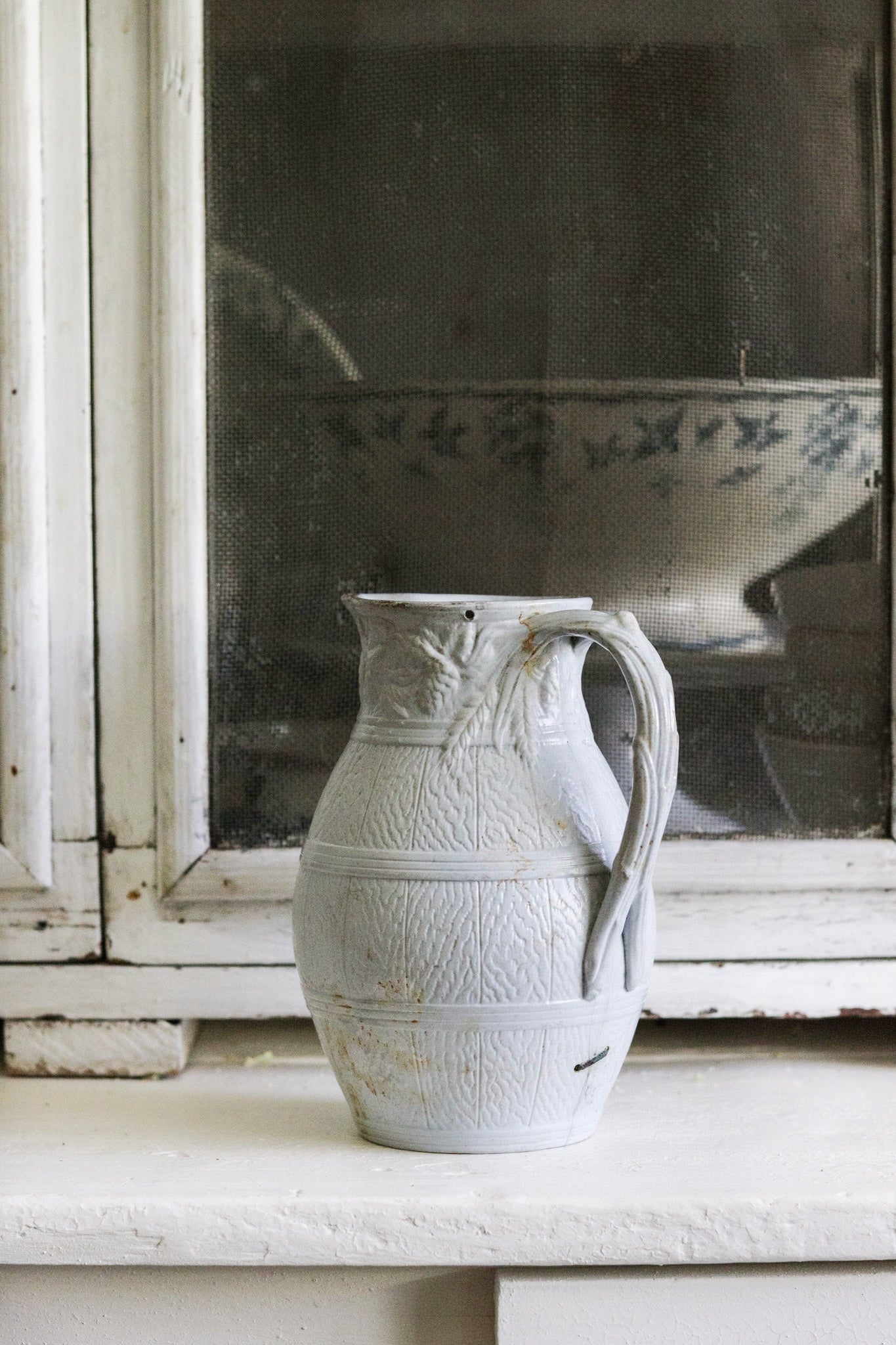 Antique English Pitcher with Staple Repairs
