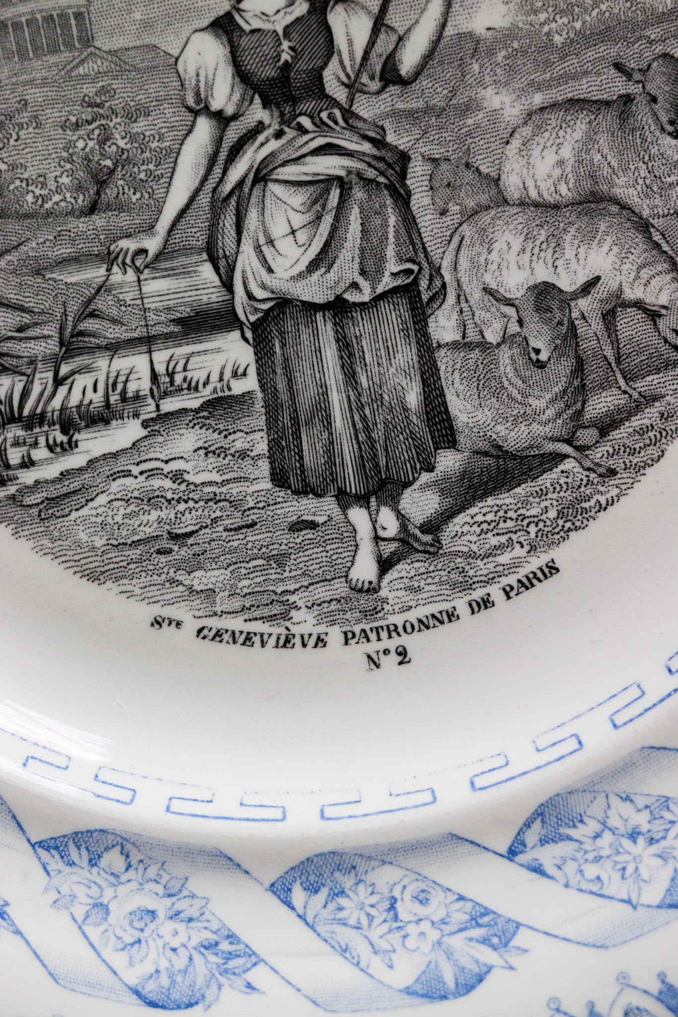 Antique French Transferware Plate - Saint Geneviève and Sheep